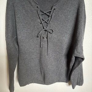 Vince Gray Lace-Up Scoop Neck Sweater